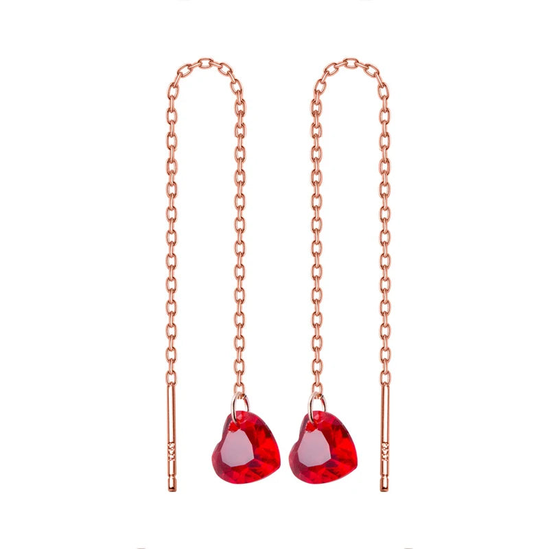 925 Silver Romantic Drop Earrings Wedding Red Heart Pendant