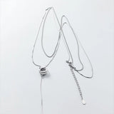 925 Sterling Silver Round Bead Sweater Necklace Double Chain