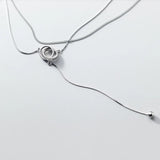 925 Sterling Silver Round Bead Sweater Necklace Double Chain