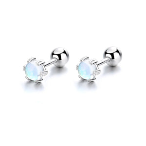 925 Silver Moonstone Bead Stud Earrings Punk Jewelry