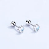 925 Silver Moonstone Bead Stud Earrings Punk Jewelry