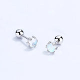925 Silver Moonstone Bead Stud Earrings Punk Jewelry