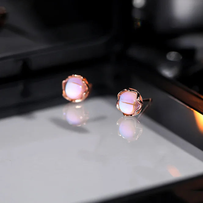 925 Silver Moonstone Stud Earrings Classic Style Jewelry