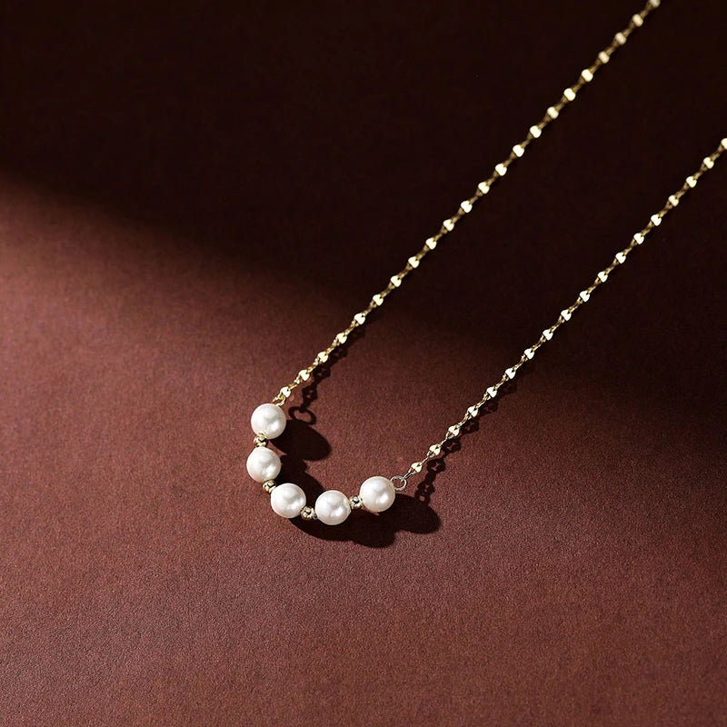 925 Silver Pearl Bead Choker Necklace Women Jewelry