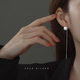 925 Silver Pearl Tassel Stud Earrings Women Party Jewelry