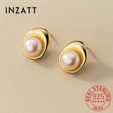 925 Silver Pearl Stud Earrings Women Jewelry Geometric Accessories