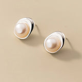 925 Silver Pearl Stud Earrings Women Jewelry Geometric Accessories