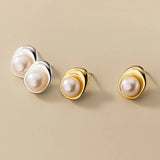 925 Silver Pearl Stud Earrings Women Jewelry Geometric Accessories