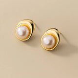 925 Silver Pearl Stud Earrings Women Jewelry Geometric Accessories