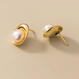 925 Silver Pearl Stud Earrings Women Jewelry Geometric Accessories