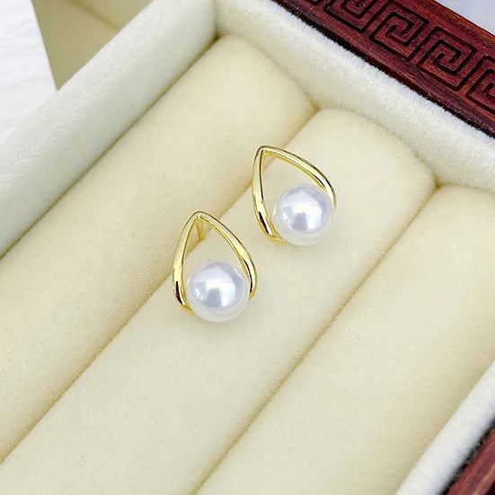 925 Silver Pearl Water Drop Stud Earrings for Girls