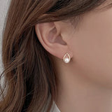 925 Silver Pearl Water Drop Stud Earrings for Girls