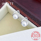 925 Silver Pearl Water Drop Stud Earrings for Girls