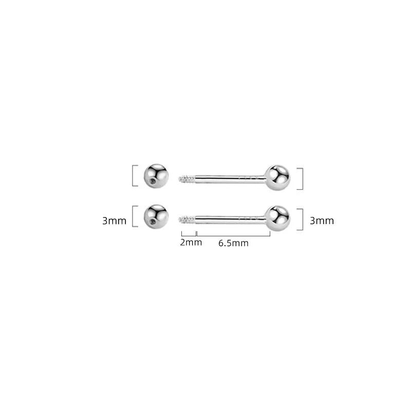 925 Sterling Silver Screw Bead Stud Earrings Women Fine Jewelry