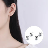 925 Sterling Silver Screw Bead Stud Earrings Women Fine Jewelry
