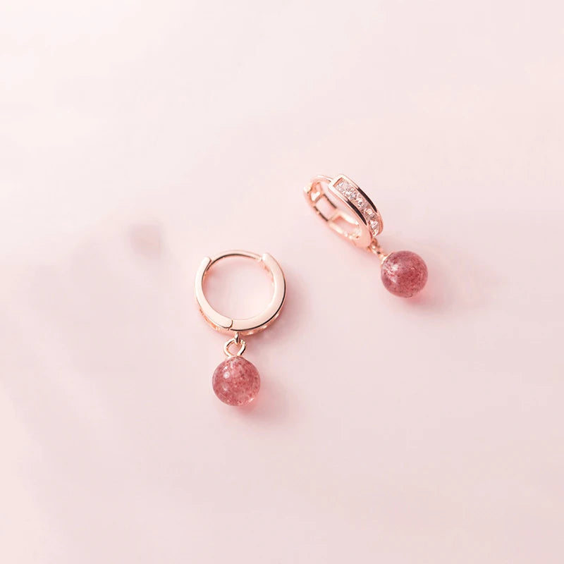 925 Silver Strawberry Crystal Hoop Earrings Zircon Jewelry Gift