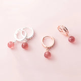 925 Silver Strawberry Crystal Hoop Earrings Zircon Jewelry Gift