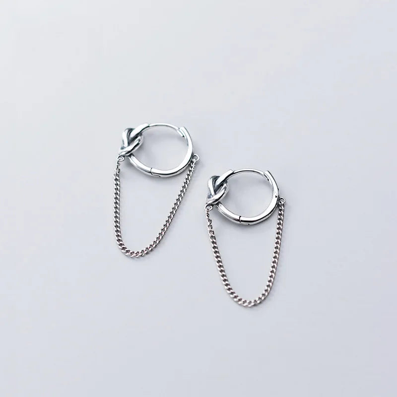 925 Silver Tassel Hoop Earrings Women Party Punk Fine Accessory