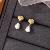 925 Silver Shell Pearl Stud Earrings for Women Minimalist Jewelry