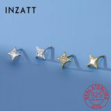 925 Silver Shell Zircon Star Stud Earrings Women Fine Jewelry