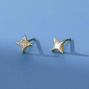 925 Silver Shell Zircon Star Stud Earrings Women Fine Jewelry