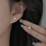 925 Silver Shell Zircon Star Stud Earrings Women Fine Jewelry