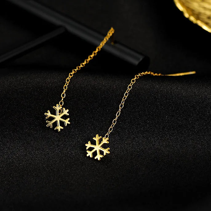 925 Silver Tassel Snowflake Stud Earrings Classic Jewelry Gift