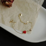 925 Sterling Silver Red Heart Enamel Charm Bracelet - Wedding Jewelry