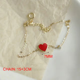 925 Sterling Silver Red Heart Enamel Charm Bracelet - Wedding Jewelry