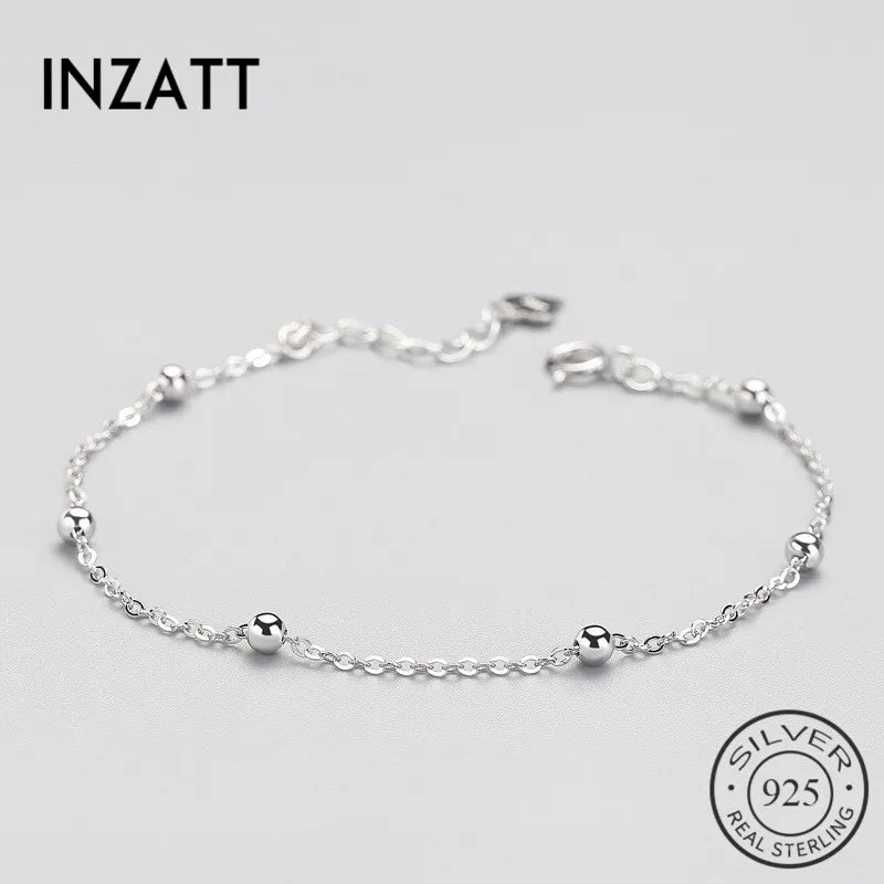 Real 925 Sterling Silver Spacer Bead Chain Bracelet Minimalist Jewelry