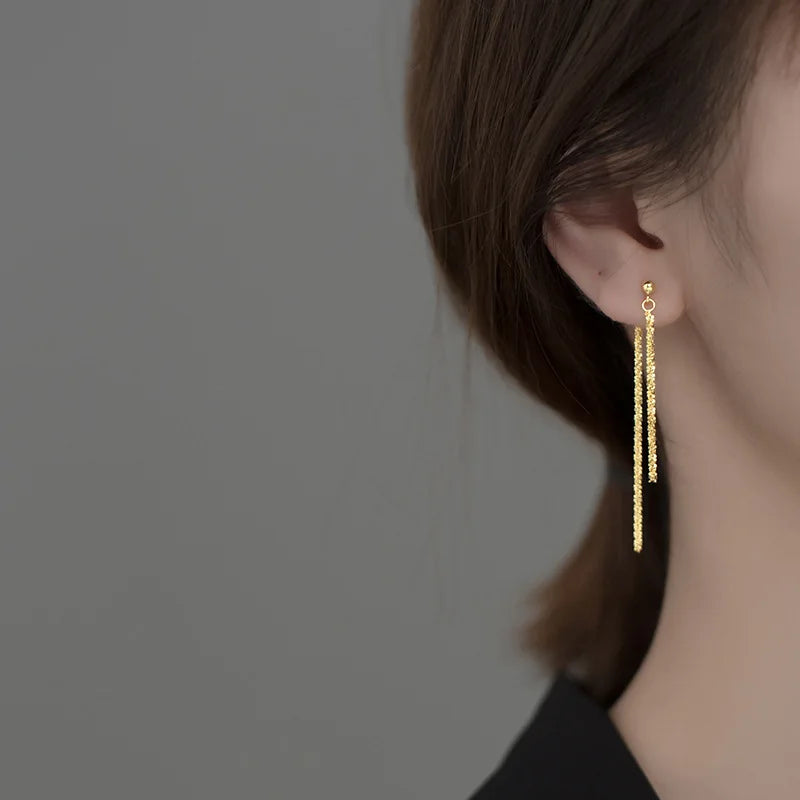 925 Silver Star Tassel Drop Earrings for Women