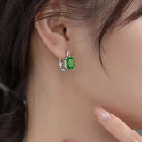 925 Silver Square Emerald Crystal Hoop Earrings Classic Fine Jewelry