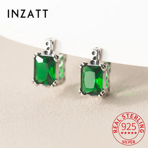 925 Silver Square Emerald Crystal Hoop Earrings Classic Fine Jewelry