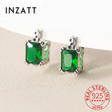 925 Silver Square Emerald Crystal Hoop Earrings Classic Fine Jewelry