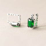 925 Silver Square Emerald Crystal Hoop Earrings Classic Fine Jewelry