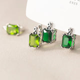 925 Silver Square Emerald Crystal Hoop Earrings Classic Fine Jewelry