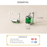 925 Silver Square Emerald Crystal Hoop Earrings Classic Fine Jewelry