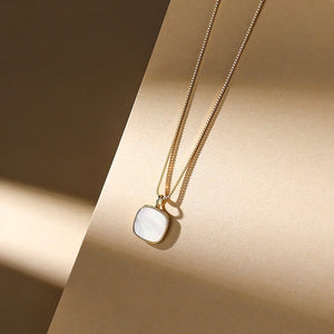 925 Sterling Silver Square Shell Pendant Necklace For Women