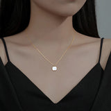 925 Sterling Silver Square Shell Pendant Necklace For Women