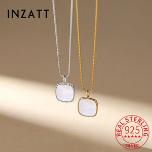 925 Sterling Silver Square Shell Pendant Necklace For Women