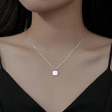 925 Sterling Silver Square Shell Pendant Necklace For Women