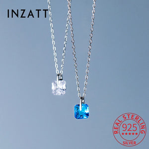 925 Silver Square Zircon Choker Necklace Women Jewelry