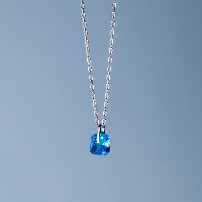 925 Silver Square Zircon Choker Necklace Women Jewelry