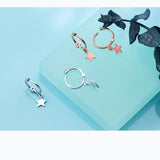 925 Silver Star Cross Heart Pendant Hoop Earrings Women Party Jewelry