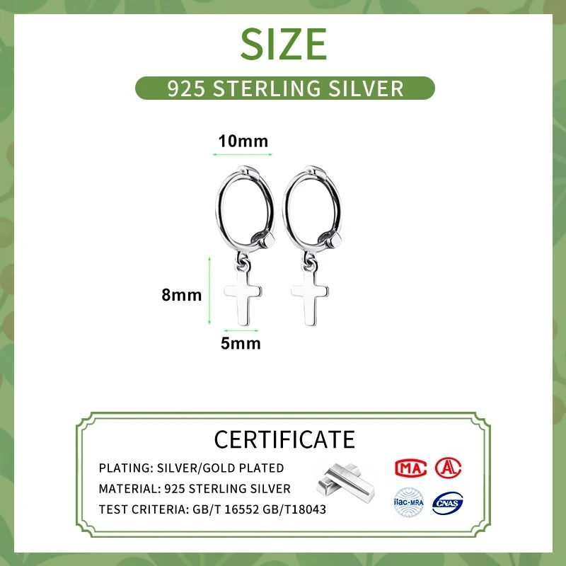 925 Silver Star Heart Pentagram Cross Hoop Earrings for Women