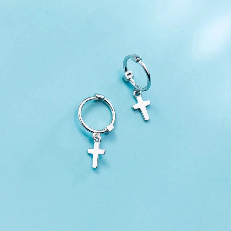 925 Silver Star Heart Pentagram Cross Hoop Earrings for Women