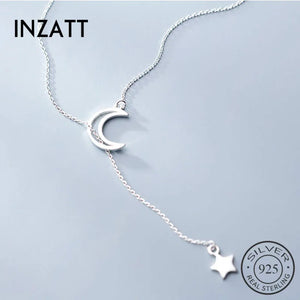 925 Silver Star Moon Choker Necklace Women Fine Jewelry