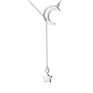 925 Silver Star Moon Choker Necklace Women Fine Jewelry