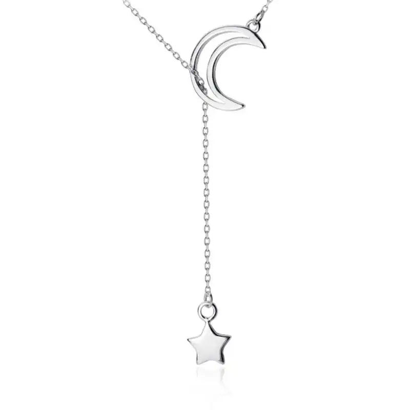 925 Silver Star Moon Choker Necklace Women Fine Jewelry