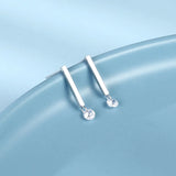 925 Silver Stick Bar Zircon Stud Earrings Classic Fine Jewelry